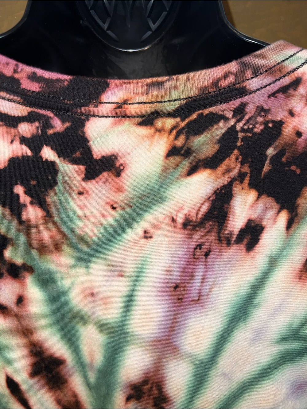 Handmade Tie-Dye Spiral Earthy Black Green Long Sleeve Shirt Boho Grunge Size M - Picture 9 of 10